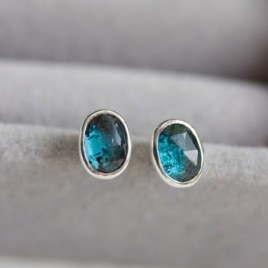 Moss Kyanite stud earrings, sterling silver
