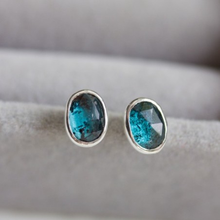 Moss Kyanite stud earrings, sterling silver