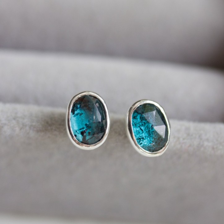 Moss Kyanite stud earrings, sterling silver
