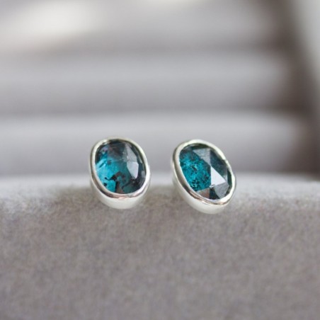 Moss Kyanite stud earrings, sterling silver