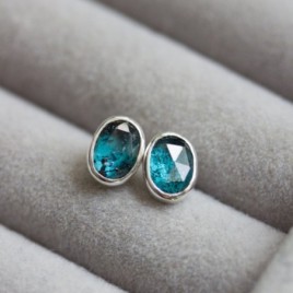 Moss Kyanite stud earrings, sterling silver