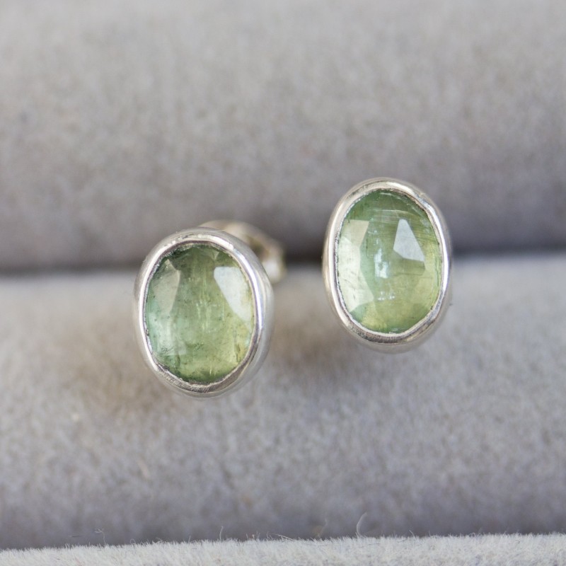 Ocean green Kyanite stud earrings, sterling silver