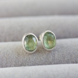 Ocean green Kyanite stud earrings, sterling silver