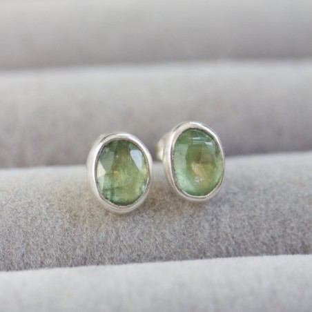 Ocean green Kyanite stud earrings, sterling silver