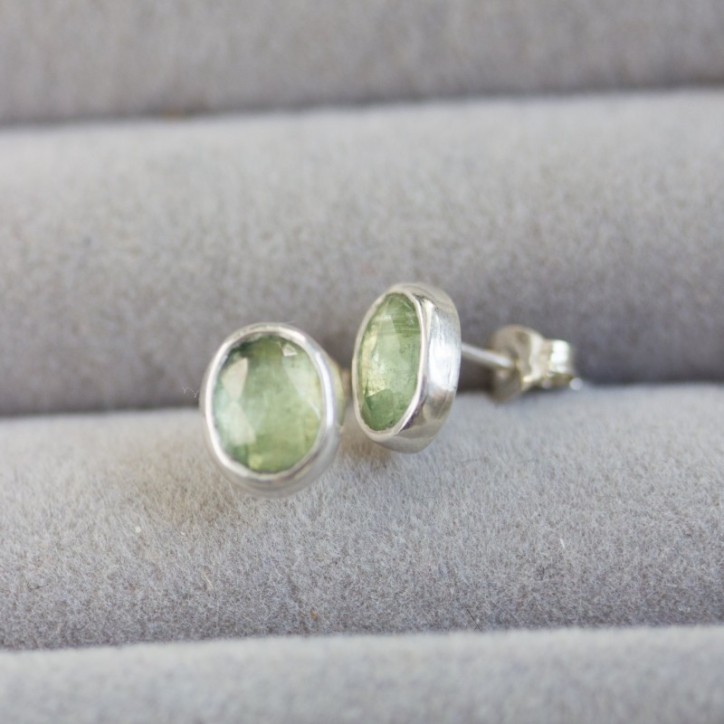 Ocean green Kyanite stud earrings, sterling silver