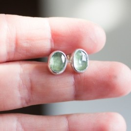 Ocean green Kyanite stud earrings, sterling silver
