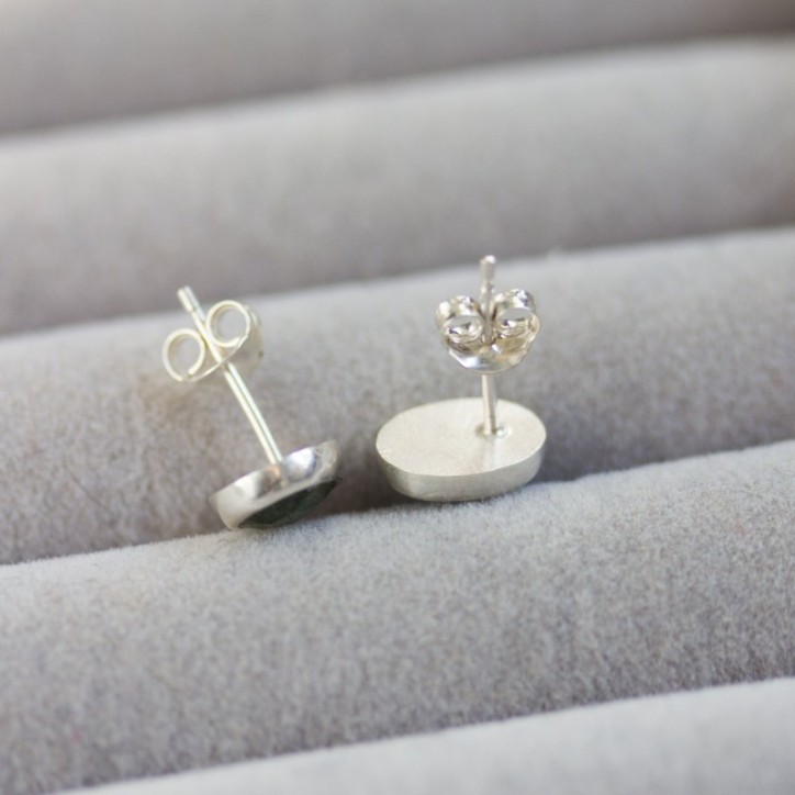 Ocean green Kyanite stud earrings, sterling silver
