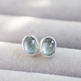 Steel blue Kyanite stud earrings, sterling silver