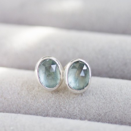 Steel blue Kyanite stud earrings, sterling silver