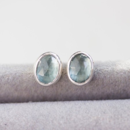 Steel blue Kyanite stud earrings, sterling silver