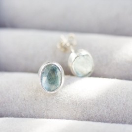 Steel blue Kyanite stud earrings, sterling silver