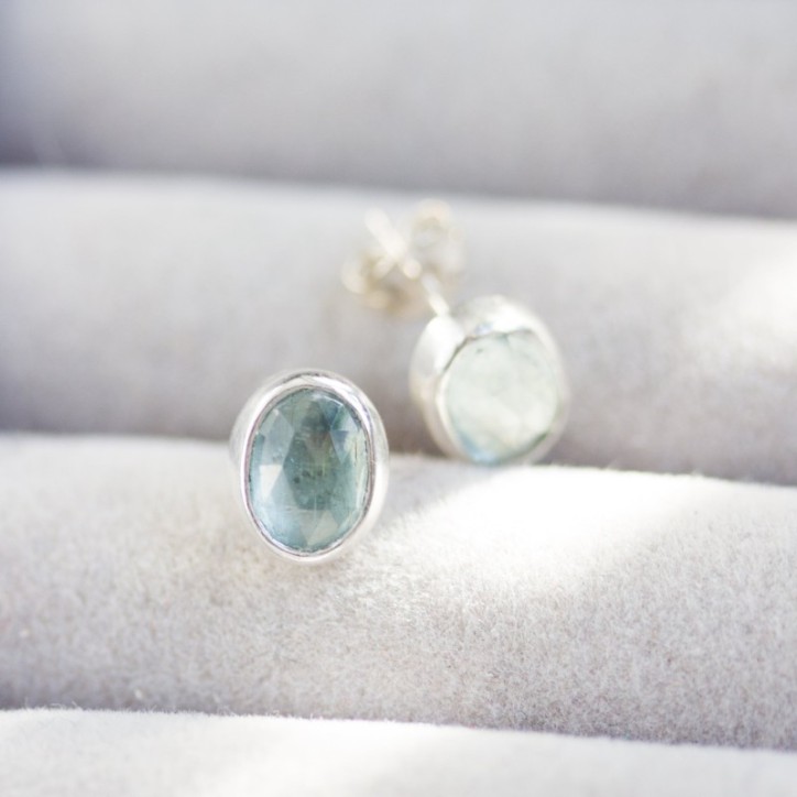 Steel blue Kyanite stud earrings, sterling silver