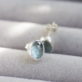 Steel blue Kyanite stud earrings, sterling silver