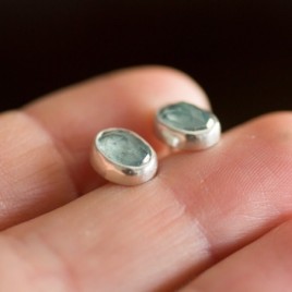 Steel blue Kyanite stud earrings, sterling silver
