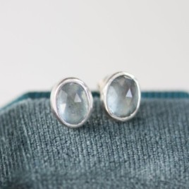 Steel blue Kyanite stud earrings, sterling silver