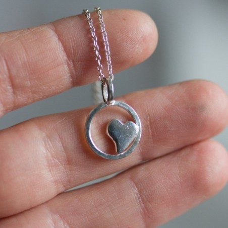 Heart in a circle pendant - sterling silver charm necklace