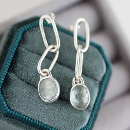 Dangle earrings with ocen blue moss kyanite stones, sterling silver