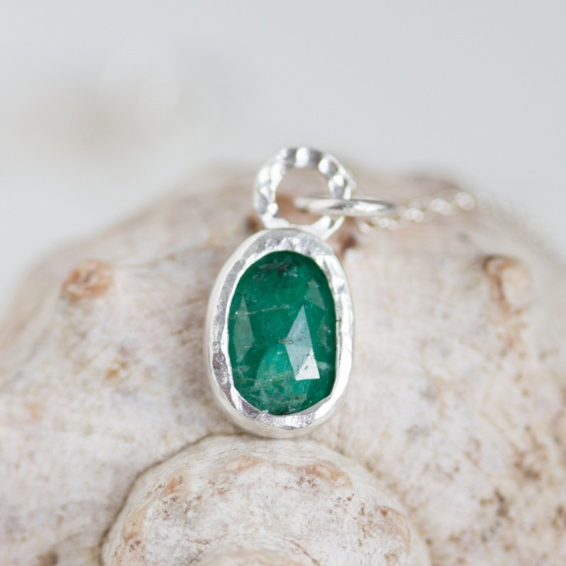 Emerald necklace - rose cut emerald in sterling silver