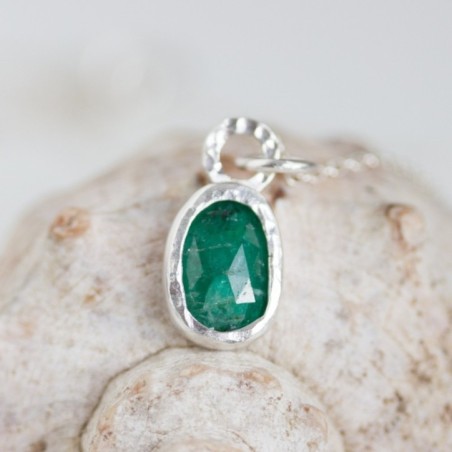 Emerald necklace - rose cut emerald in sterling silver