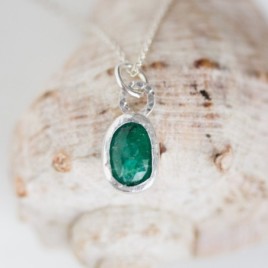 Emerald necklace - rose cut emerald in sterling silver