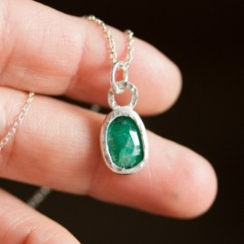 Emerald necklace - rose cut emerald in sterling silver