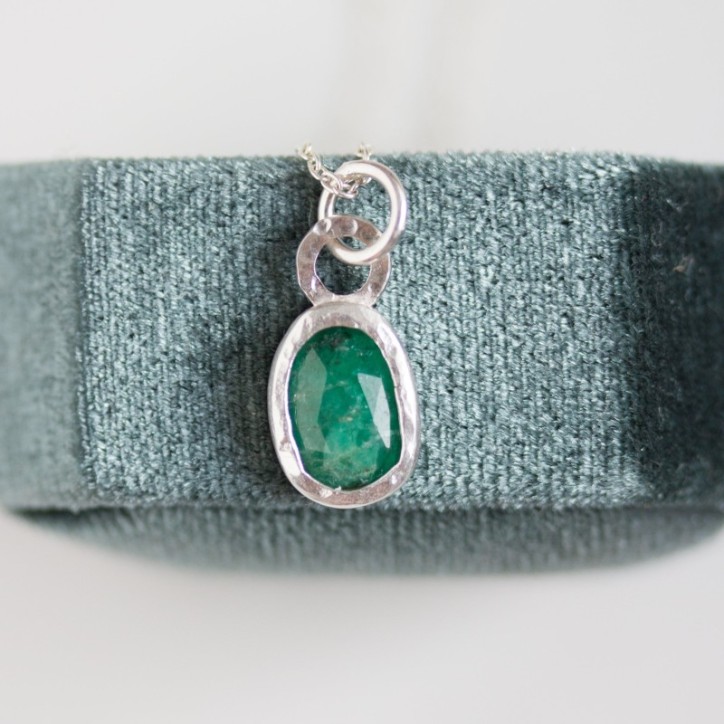Emerald necklace - rose cut emerald in sterling silver