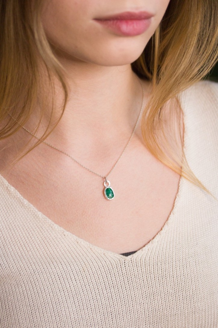 Emerald necklace - rose cut emerald in sterling silver