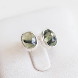 Rutilated Prehnite stud earrings, sterling silver