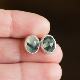 Rutilated Prehnite stud earrings, sterling silver