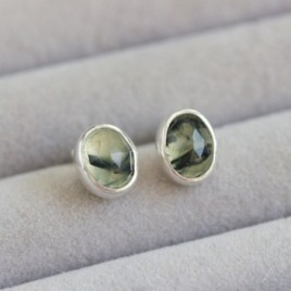 Rutilated Prehnite stud earrings, sterling silver