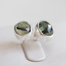 Rutilated Prehnite stud earrings, sterling silver