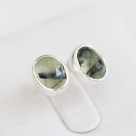 Rutilated Prehnite stud earrings, sterling silver