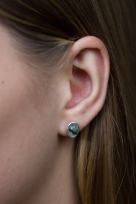 Rutilated Prehnite stud earrings, sterling silver