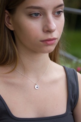 Garnet necklace - leaf texture, sterling silver
