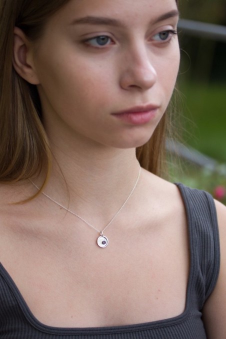 Garnet necklace - leaf texture, sterling silver
