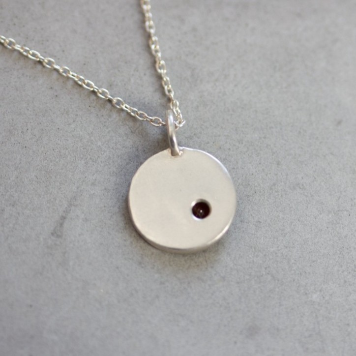 Garnet necklace - leaf texture, sterling silver