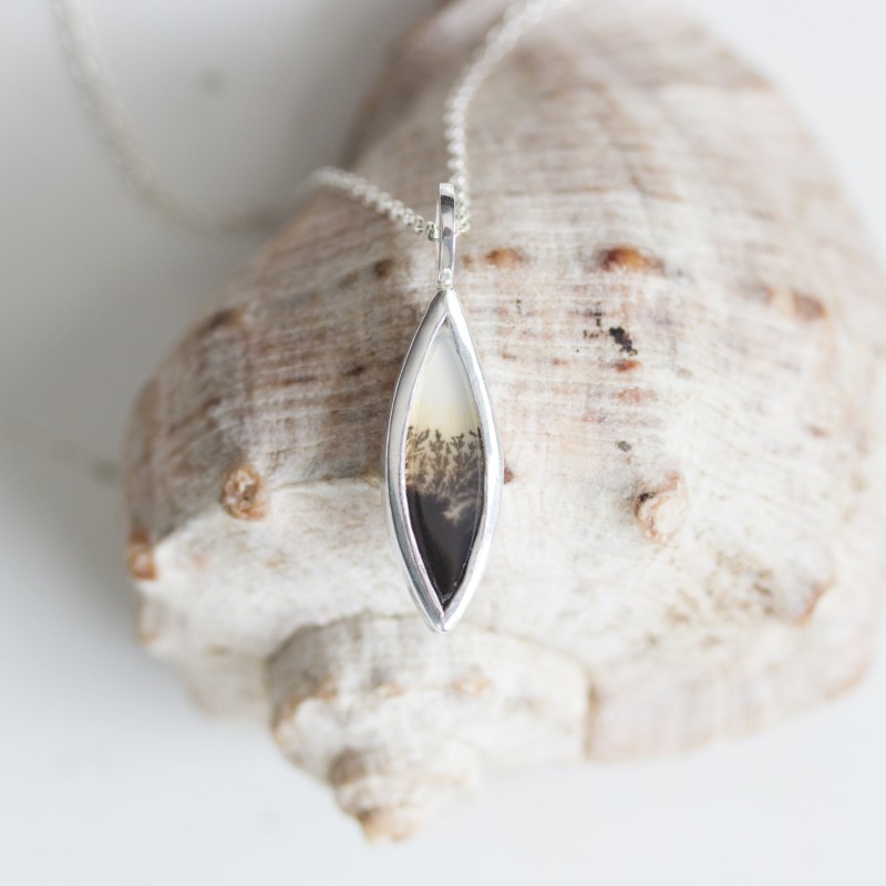 Dendritic agate necklace - unique necklace with rutilated dendritic agate stone