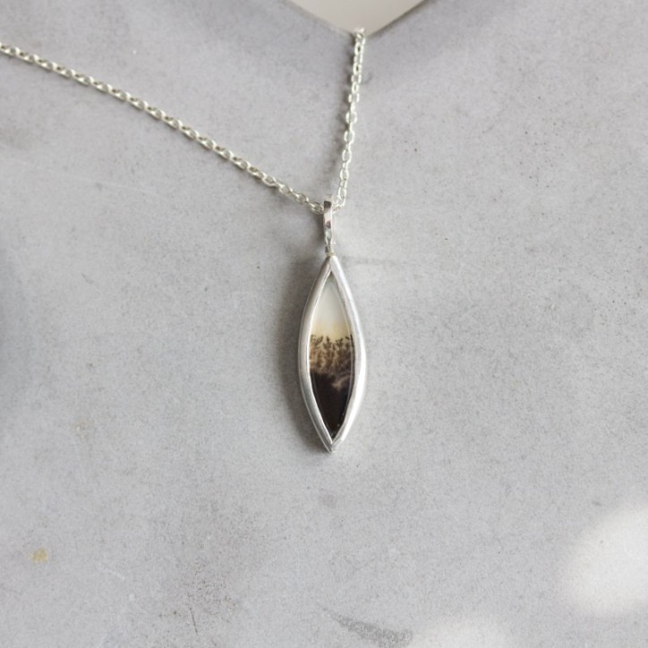 Dendritic agate necklace - unique necklace with rutilated dendritic agate stone