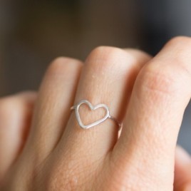 Heart ring - skinny hammered ring