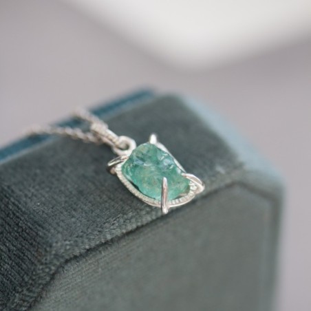 Raw Emerald necklace - rough stone necklace, sterling silver