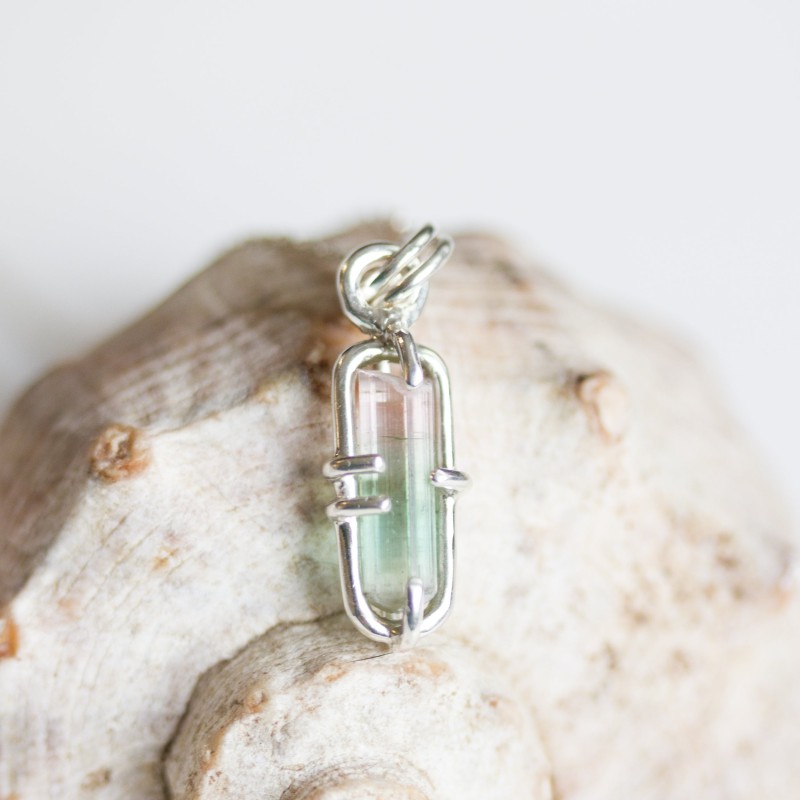 Raw Bicolor Tourmaline necklace, sterling silver