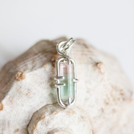 Raw Bicolor Tourmaline necklace, sterling silver