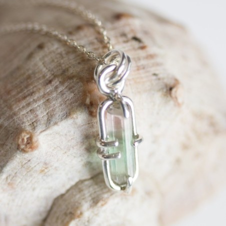 Raw Bicolor Tourmaline necklace, sterling silver