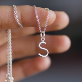 Handmade initial necklace, dainty initial pendant, sterling silver, lowercase