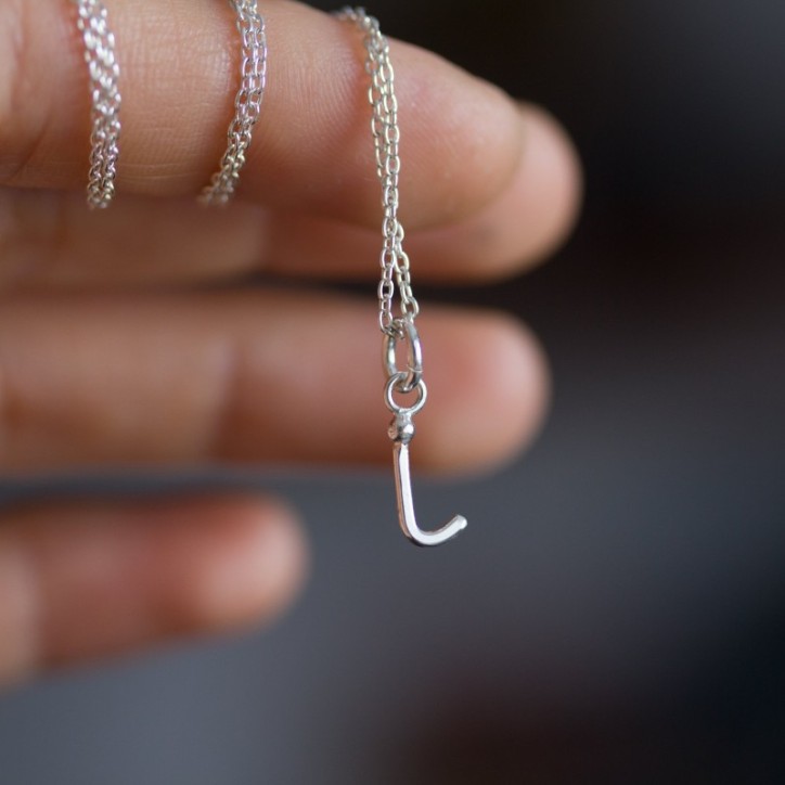 Handmade initial necklace, dainty initial pendant, sterling silver, lowercase