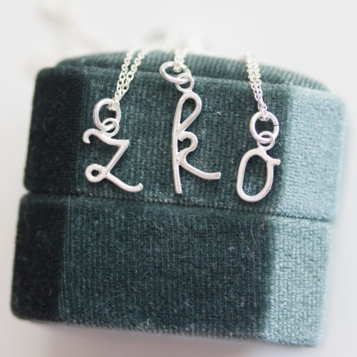 Handmade initial necklace, dainty initial pendant, sterling silver, lowercase