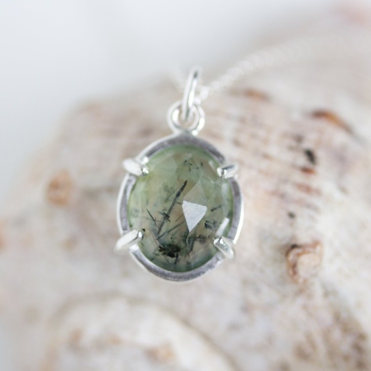 Prehnite necklace in sterling silver