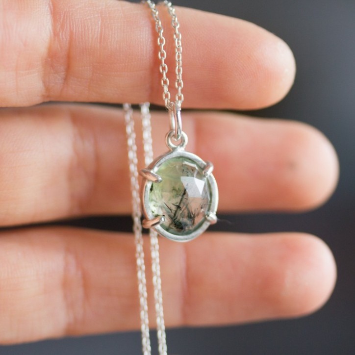 Prehnite necklace in sterling silver