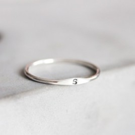 Monogram ring with hand stamped initial, stackable sterling silver ring