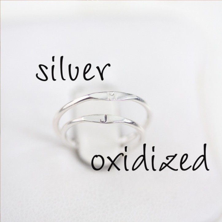 Monogram ring with hand stamped initial, stackable sterling silver ring